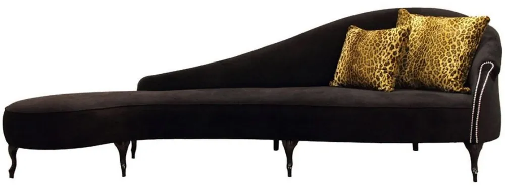 Schneller Versand Casa Padrino Luxus Barock Samt Chaiselongue Schwarz 300 x 90 x H. 94 cm - Gebogene Massivholz Recamiere mit edlem Samtstoff - Barock Möbel - Luxus Qualität