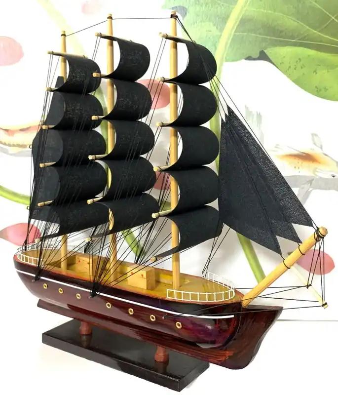 Casa Padrino Deko Segelschiff Belem mit Massivholz Ständer Braun / Schwarz - Verschiedene Größen - Handgefertigtes Schiff Holzschiff - Deko Accessoires Echt