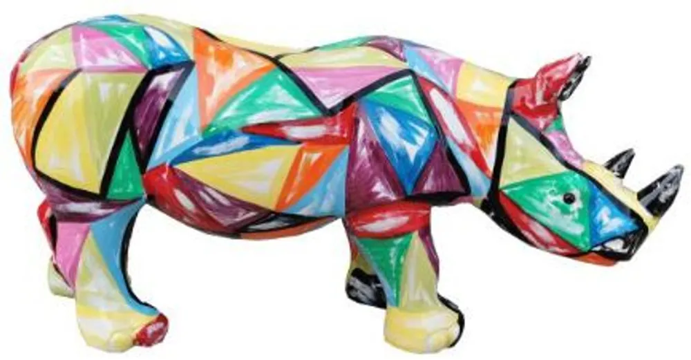 Markenprodukt Casa Padrino Designer Dekofigur Nashorn Mehrfarbig 75 x H. 35 cm - Wohnzimmer Deko Skulptur - Gartendeko Skulptur - Wetterbeständige Tierfigur