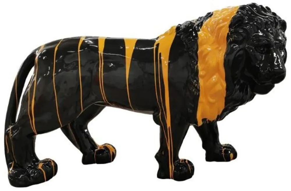 Casa Padrino Designer Dekofigur Löwe Schwarz / Orange 190 x 61 x H. 140 cm - Riesige Lebensgroße Skulptur - Gartendeko Sonderangebot