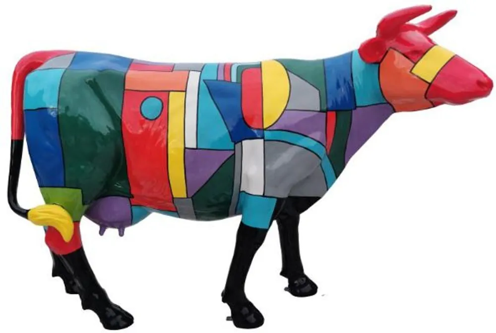 Nur Heute Casa Padrino Designer Gartendeko Skulptur Kuh Bunt 210 x 55 x H. 147 cm - Lebensgroße Tierfigur - Riesige Wetterbeständige Dekofigur XXL