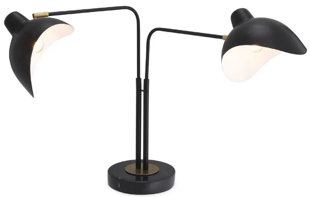 Casa Padrino Designer Tischleuchte Schwarz / Antik Messingfarben 95 x 20 x H. 57 cm - Elegante Schreibtischleuchte im 50er Jahre Stil - Luxus Leuchten Aktuell