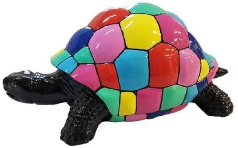Casa Padrino Designer Dekofigur Schildkröte Schwarz / Mehrfarbig 110 x 48 x H. 45 cm - Wetterbeständige Deko Skulptur - Wohnzimmer Deko - Garten Deko - Designer Deko Tierfigur Jetzt Bestellen