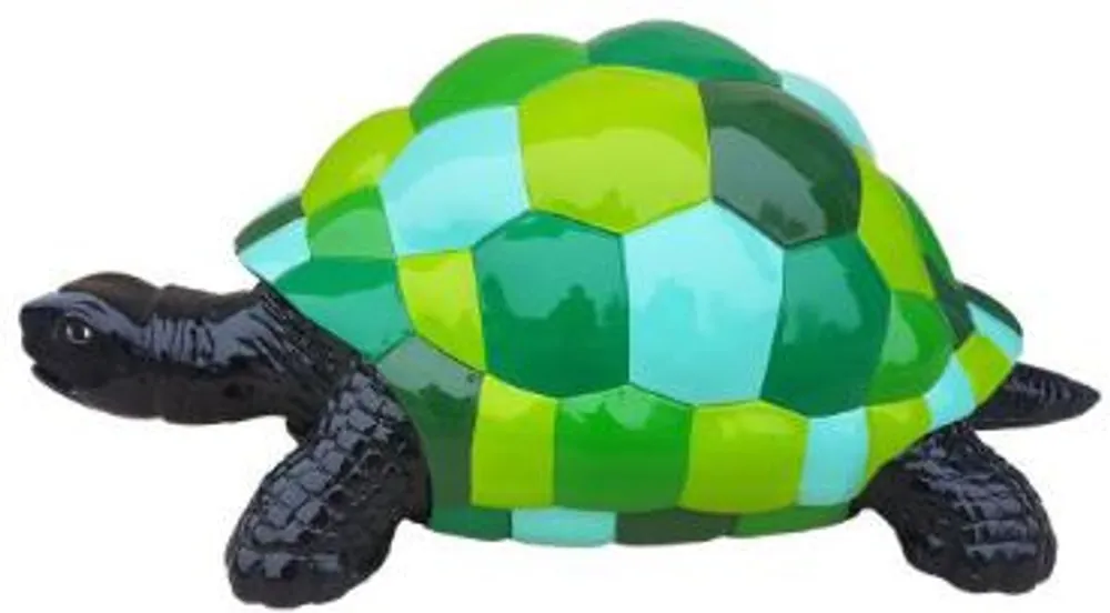 Casa Padrino Designer Dekofigur Schildkröte Schwarz / Grün / Blau 110 x 48 x H. 45 cm - Wetterbeständige Deko Skulptur - Wohnzimmer Deko - Garten Deko - Designer Deko Tierfigur Online Kaufen