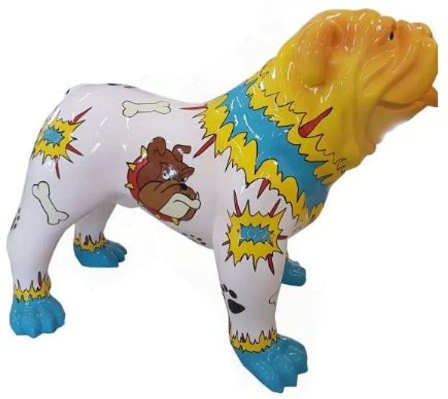 Casa Padrino Designer Dekofigur Hund Bulldogge Bunt 90 x H. 74 cm - Wetterbeständige Deko Skulptur - Wohnzimmer Deko - Garten Deko - Designer Deko Tierfigur Sale