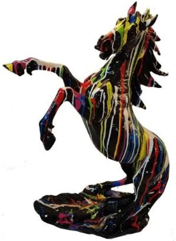 Zertifiziert Casa Padrino Designer Dekofigur Wildes Pferd Schwarz / Mehrfarbig H. 92 cm - Wetterbeständige Deko Skulptur - Wohnzimmer Deko - Garten Deko - Designer Deko Tierfigur