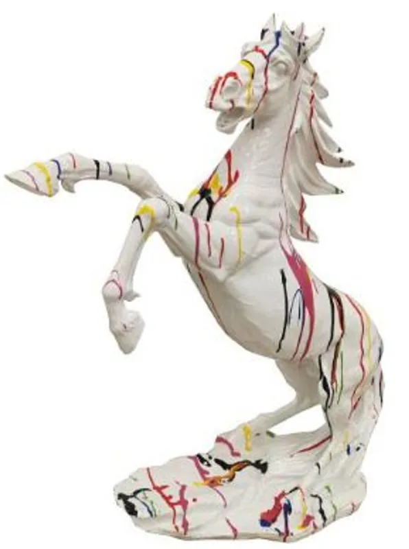 Letzte Chance Casa Padrino Designer Dekofigur Wildes Pferd Weiß / Mehrfarbig H. 92 cm - Wetterbeständige Deko Skulptur - Wohnzimmer Deko - Garten Deko - Designer Deko Tierfigur