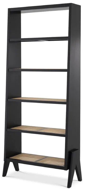 Preis Gesenkt Casa Padrino Luxus Regalschrank Schwarz / Naturfarben 95 x 36 x H. 211 cm - Edler Massivholz Schrank mit Rattangeflecht - Wohnzimmerschrank - Büroschrank - Luxus Möbel