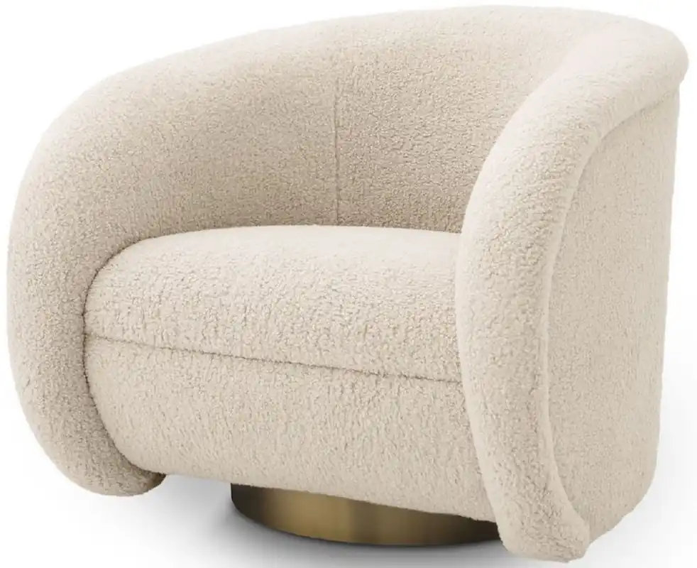 Knallerangebot Casa Padrino Luxus Drehsessel Creme / Messingfarben 83 x 80 x H. 75 cm - Wohnzimmer Sessel mit Kunstfell - Wohnzimmer Möbel - Luxus Kollektion