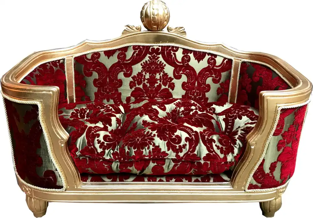 Sofort Bestellen Pompöös by Casa Padrino Luxus Barock Hunde & Katzenbett Deluxe Bordeaux Bouquet Muster / Gold von Harald Glööckler