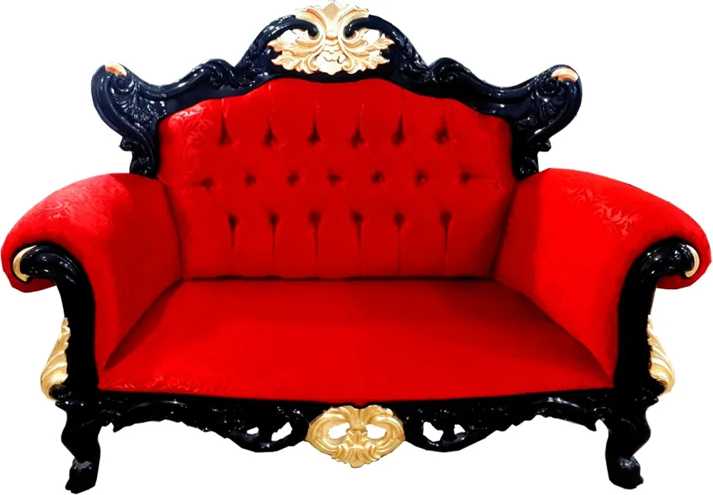 Pompöös by Casa Padrino Luxus Barock 2er Sofa Rot Muster / Schwarz / Gold - Pompööses Barock Sofa designed by Harald Glööckler Markenware