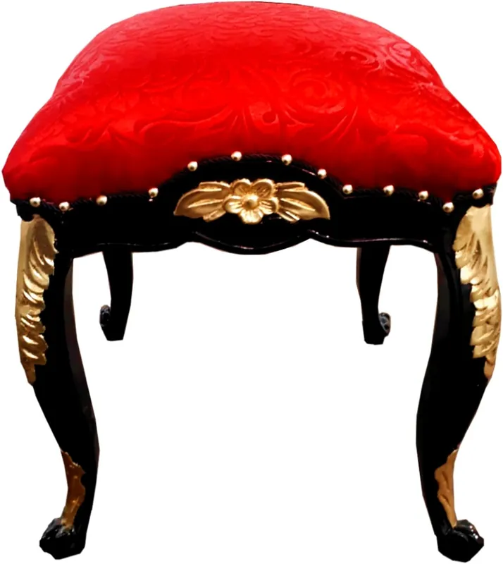 Pompöös by Casa Padrino Luxus Barock Sitzhocker Eckig Rot Muster / Schwarz / Gold - Pompööser Barock Hocker designed by Harald Glööckler Preisreduziert