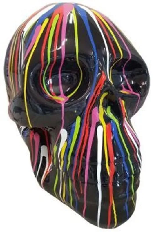 Casa Padrino Designer Deko Skulptur Totenkopf Schwarz / Mehrfarbig 44 x 58 x H. 66 cm - Wetterbeständige Dekofigur - Wohnzimmer Deko - Garten Deko Versand Am Gleichen Tag