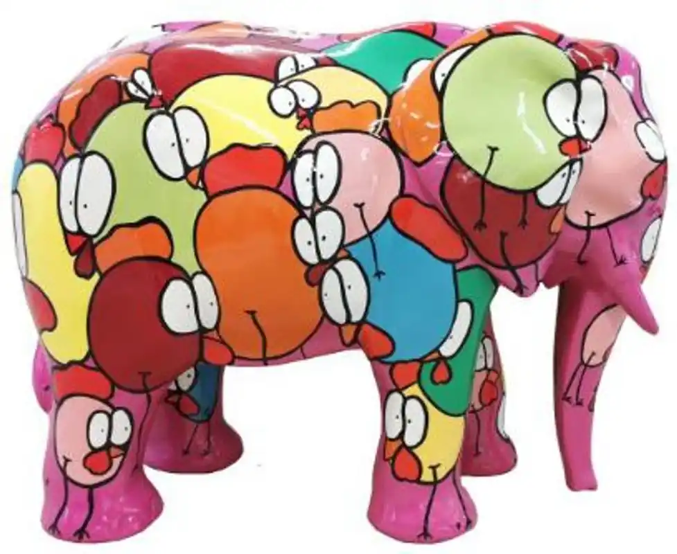 Casa Padrino Designer Deko Skulptur Elefant Rosa / Bunt 90 x H. 70 cm - Deko Tierfigur - Wetterbeständige Gartendekofigur - Deko Accessoires Letzte Chance
