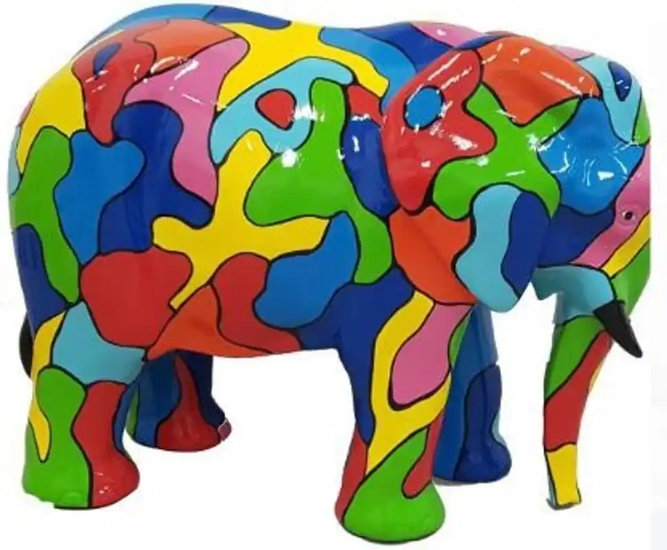 Markenprodukt Casa Padrino Designer Deko Skulptur Elefant Mehrfarbig 90 x H. 70 cm - Deko Tierfigur - Wetterbeständige Gartendekofigur - Deko Accessoires