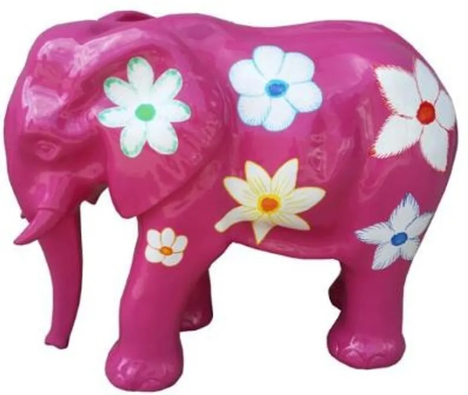 Finale Aktion Casa Padrino Designer Deko Skulptur Elefant mit Blumen Design Lila / Mehrfarbig 90 x H. 70 cm - Wetterbeständige Gartendekofigur - Deko Tierfigur - Deko Accessoires