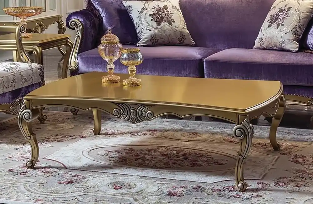 Casa Padrino Luxus Barock Couchtisch Gold / Silber 136 x 89 x H. 44 cm - Edler Massivholz Wohnzimmertisch im Barockstil - Barockstil Wohnzimmer Möbel Top-Angebot