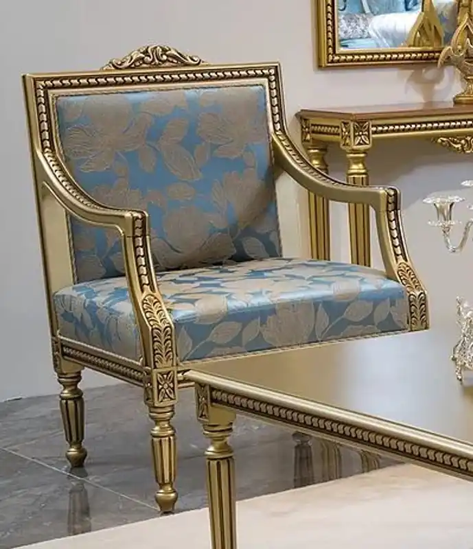 Saisonangebot Casa Padrino Luxus Barock Sessel Hellblau / Gold 68 x 65 x H. 103 cm - Wohnzimmer Sessel mit elegantem Muster - Barock Wohnzimmer Möbel