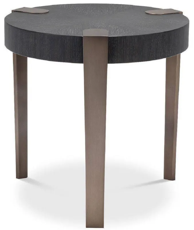 Casa Padrino Luxus Beistelltisch Anthrazitgrau / Bronzefarben Ø 57 x H. 55,5 cm - Runder Massivholz Tisch mit Stahlbeinen - Wohnzimmer Möbel - Luxus Qualität Jetzt Bestellen