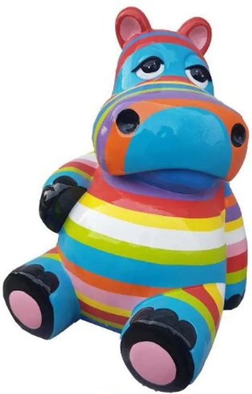 Heißes Angebot Casa Padrino Designer Deko Skulptur Sitzendes Nilpferd Mehrfarbig Gestreift H. 100 cm - Wetterbeständige Dekofigur - Wohnzimmer Deko - Garten Deko - Terrassen Deko