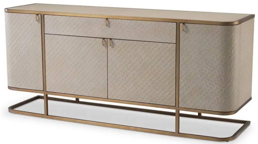Casa Padrino Luxus Kommode mit 4 Türen und Schublade Beige / Messingfarben 170 x 46 x H. 75 cm - Sideboard - Schrank - Luxus Möbel - Luxus Qualität Neue Kollektion