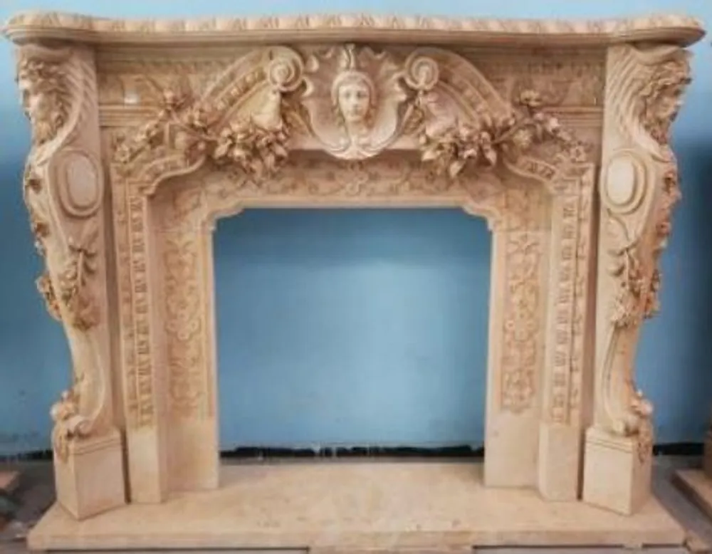 Casa Padrino Luxus Barock Kaminumrandung Beige 257 x 55 x H. 205 cm - Prunkvolle Kaminumrandung aus hochwertigem Marmor - Barock Möbel Solange Der Vorrat Reicht