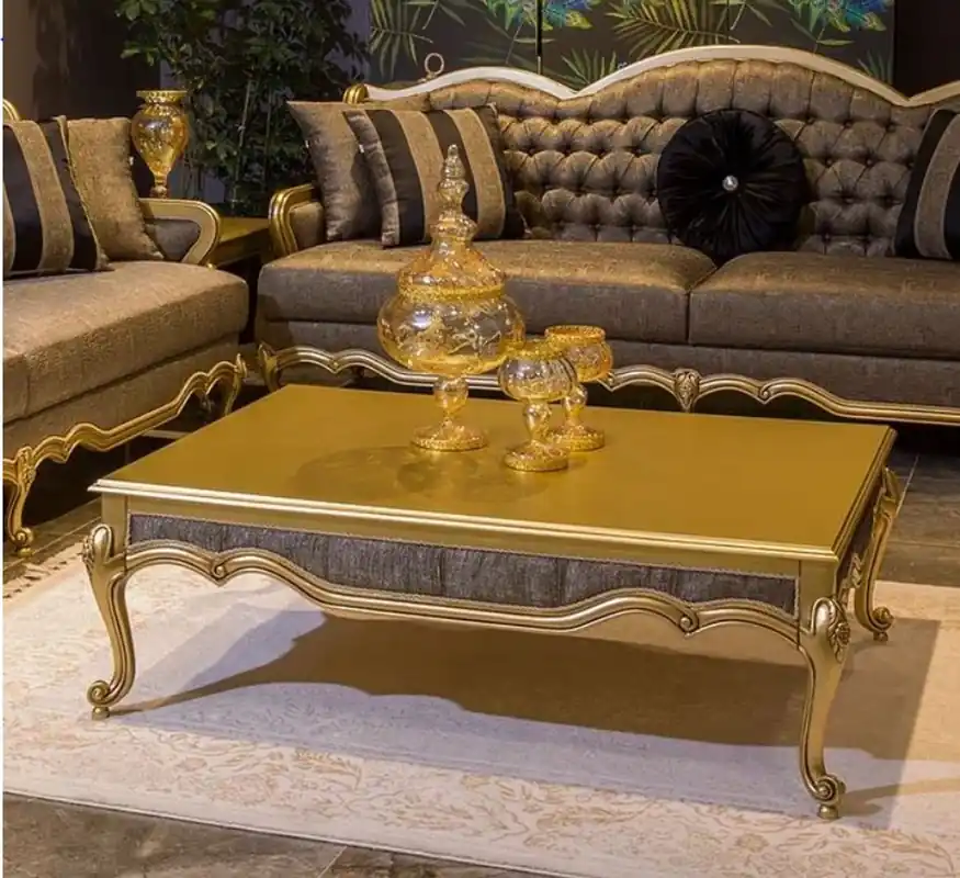 Bestseller Casa Padrino Luxus Barock Couchtisch Gold / Grau 126 x 91 x H. 42 cm - Edler Massivholz Wohnzimmertisch im Barockstil - Barock Wohnzimmer Möbel