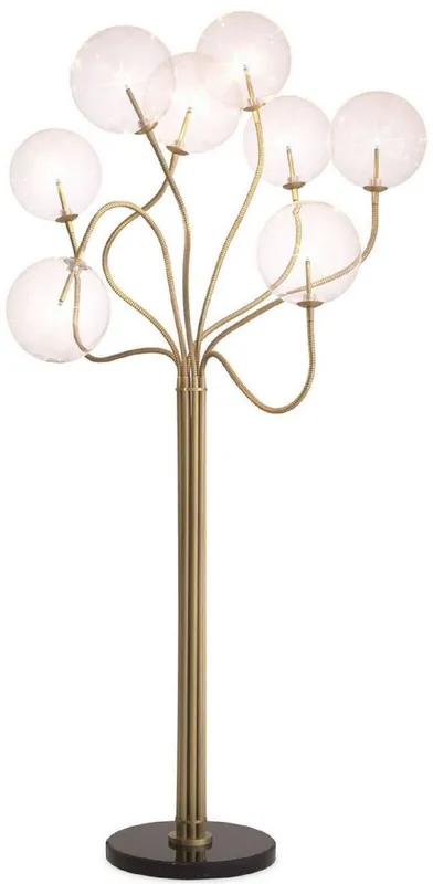 Casa Padrino Luxus Halogen Stehleuchte Antik Messingfarben / Schwarz Ø 70 x H. 170 cm - Dimmbare Metall Stehlampe mit runden Glas Lampenschirmen und Marmorfuß - Luxus Kollektion Top-Preis