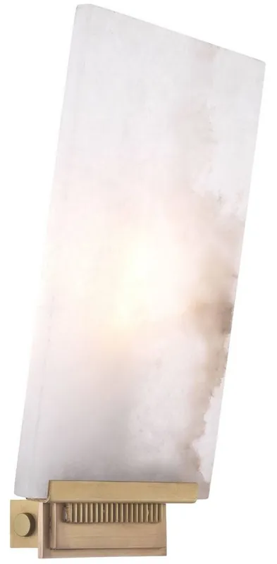 Casa Padrino Luxus Wandleuchte Alabaster / Antik Messingfarben 15 x 8 x H. 28,5 cm - Wandlampe mit Alabaster Lampenschirm - Luxus Qualität Billig