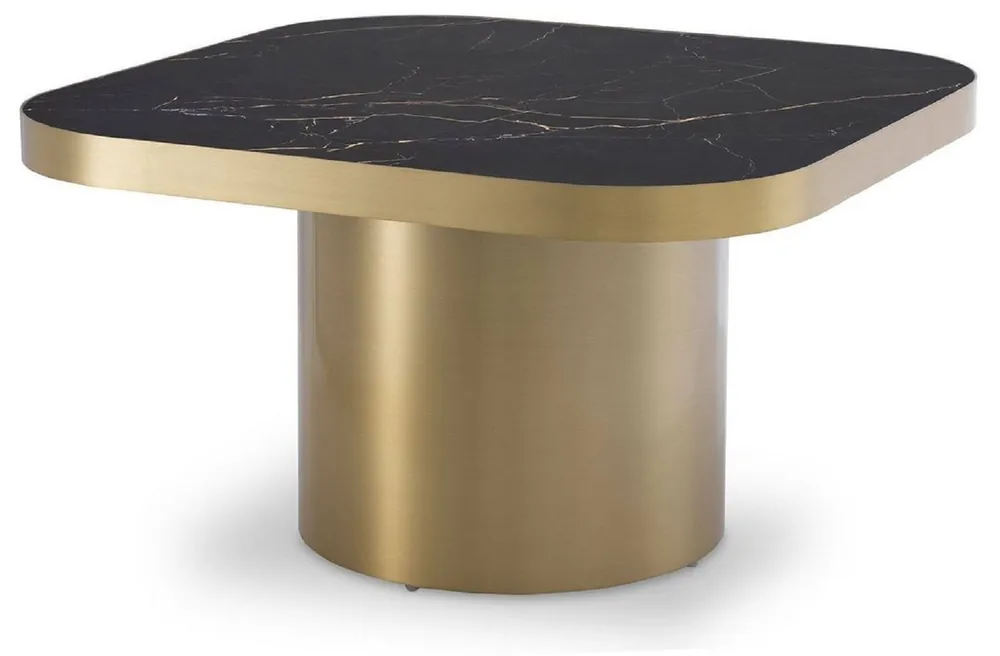 Casa Padrino Luxus Beistelltisch Schwarz / Messingfarben 64 x 64 x H. 37,5 cm - Quadratischer Edelstahl Tisch mit Keramikplatte - Wohnzimmer Möbel - Luxus Möbel Sofort Bestellen