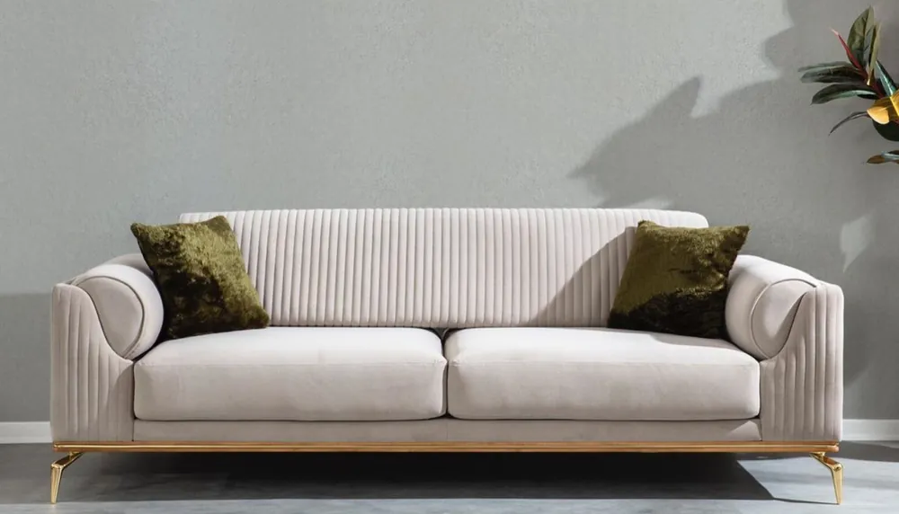 Highlight Casa Padrino Luxus Art Deco Sofa Hellgrau / Braun / Gold 230 x 100 x H. 92 cm - Edles Wohnzimmer Sofa mit dekorativen Kissen - Luxus Art Deco Möbel