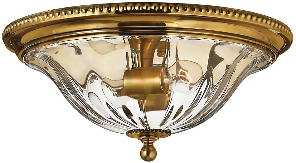Casa Padrino Barock Deckenleuchte Messingfarben Ø 41,3 x H. 19,1 cm - Elegante runde Deckenlampe aus massivem Messing und Glas Lampenschirm - Barock Möbel Zertifiziert