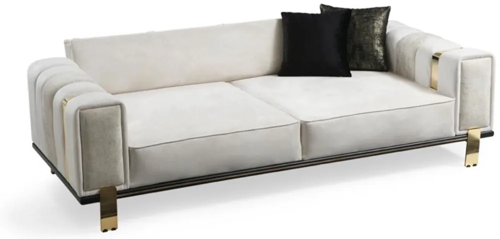 Sichere Zahlung Casa Padrino Luxus Wohnzimmer Sofa mit verstellbarer Rückenlehne Weiß / Grau / Gold 223 x 93 x H. 76 cm - Wohnzimmer Möbel - Luxus Möbel