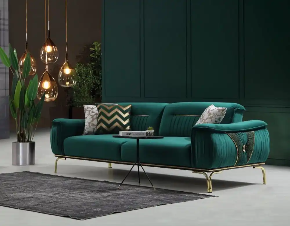 Neu Im Sortiment Casa Padrino Luxus Wohnzimmer Sofa mit verstellbarer Rückenlehne Grün / Gold 223 x 93 x H. 78 cm - Luxus Wohnzimmer Möbel
