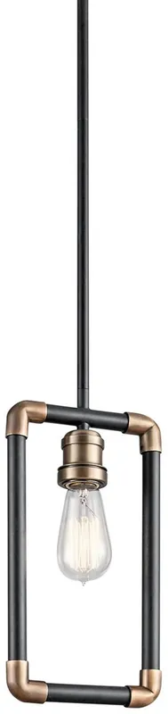Casa Padrino Luxus Industrial Design Hängeleuchte Schwarz / Messingfarben 17,1 x 5,1 x H. 32,4 cm - Elegante Industrie Stil Hängelampe - Industrie Stil Leuchten Must-Have