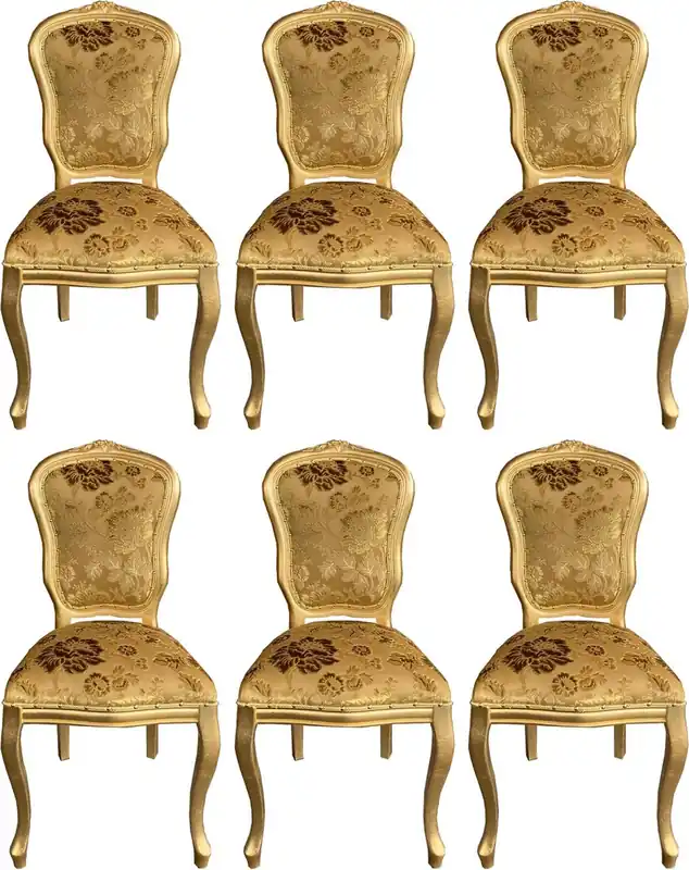 Casa Padrino Luxus Barock Esszimmer Stuhl Set mit elegantem Muster Gold 50 x 60 x H. 104 cm - Küchen Stühle 6er Set - Barock Esszimmer Möbel Begrenztes Angebot