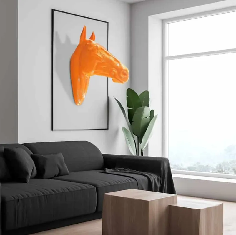 Meistverkauft Casa Padrino Luxus Wanddeko Skulptur Pferdekopf Orange 22 x 57 x H. 76 cm - Wetterbeständige Dekofigur - Wohnzimmer Deko - Gartendeko - Terrassen Deko