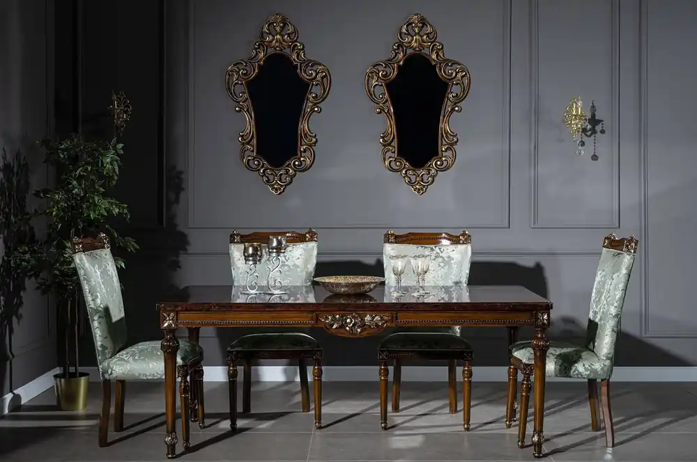 Top-Angebot Casa Padrino Luxus Barock Esszimmer Set Mintgrün / Braun - 1 Esstisch & 6 Esszimmerstühle - Edle Esszimmer Möbel im Barockstil