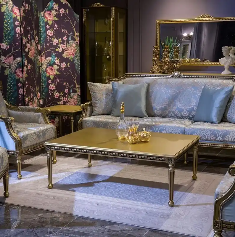 Wochenendangebot Casa Padrino Luxus Barock Couchtisch Gold 124 x 90 x H. 45 cm - Eleganter Massivholz Wohnzimmertisch im Barockstil - Barock Wohnzimmer Möbel