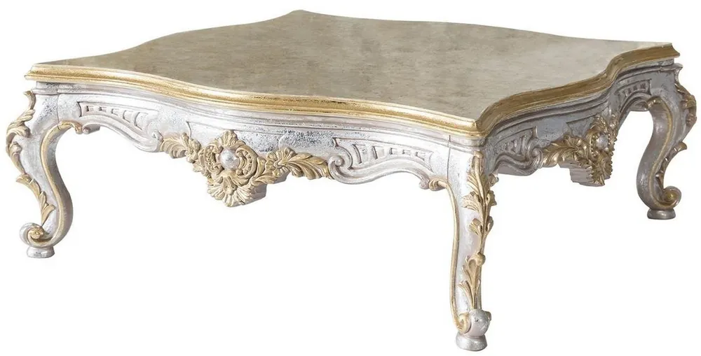Günstig Casa Padrino Luxus Barock Couchtisch Gold / Silber 125 x 125 x H. 50 cm - Massivholz Wohnzimmertisch im Barockstil - Edel & Prunkvoll