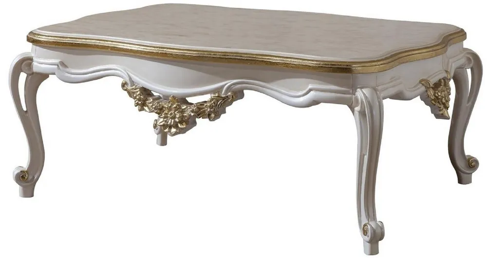 Casa Padrino Luxus Barock Couchtisch Weiß / Gold 130 x 90 x H. 47 cm - Prunkvoller Massivholz Wohnzimmertisch im Barockstil - Barock Möbel Jetzt Bestellen