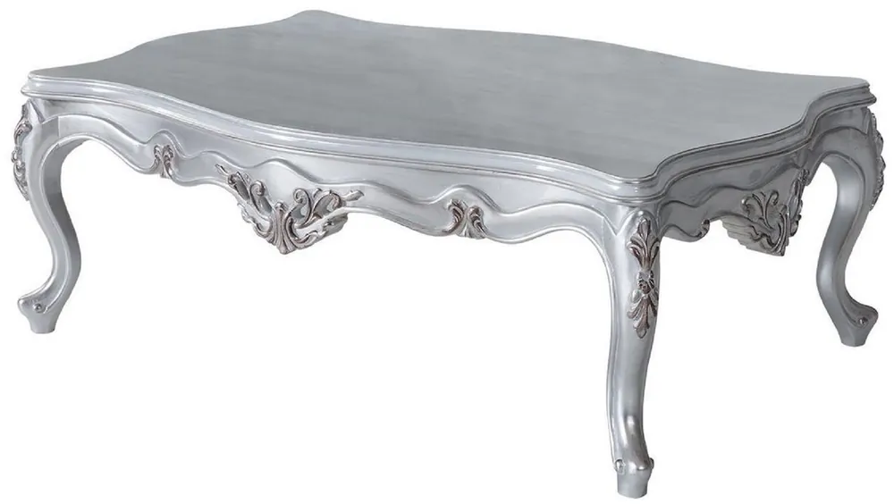 Casa Padrino Luxus Barock Couchtisch Silber 130 x 85 x H. 47 cm - Rechteckiger Massivholz Wohnzimmertisch - Barock Möbel - Edel & Prunkvoll Beliebt