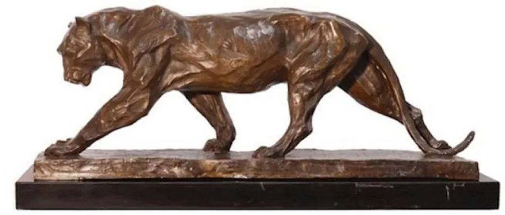 Nur Für Kurze Zeit Casa Padrino Luxus Bronzefigur Panther Bronzefarben / Schwarz 52 x 16 x H. 23 cm - Elegante Bronze Skulptur mit Marmorsockel - Deko Accessoires