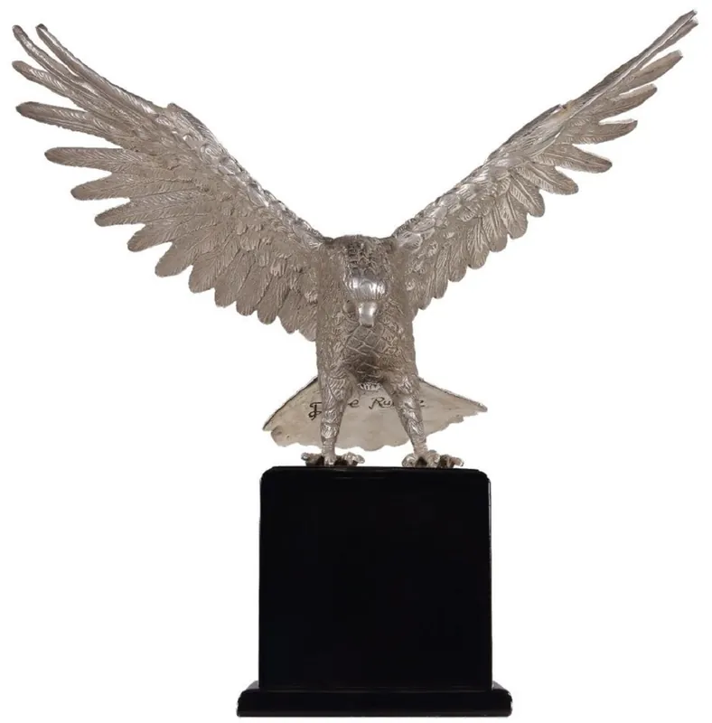 Begrenztes Angebot Casa Padrino Luxus Bronzefigur Adler Silber / Schwarz 40 x 20 x H. 37 cm - Versilberte Bronze Skulptur mit Sockel - Schreibtisch Deko - Wohnzimmer Deko - Luxus Qualität