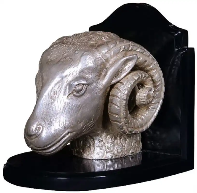 Casa Padrino Luxus Buchstützen Set Widderköpfe Silber / Schwarz 21 x 19 x H. 18 cm - Schreibtisch Deko - Wohnzimmer Deko - Deko Accessoires Bestseller