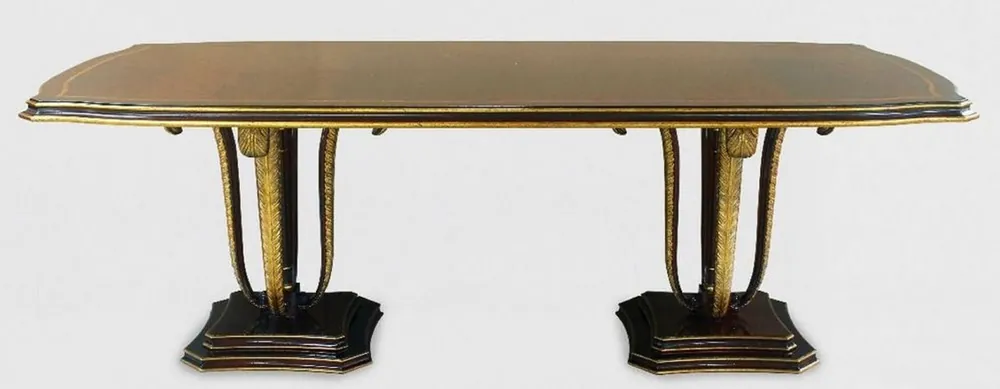 Kracherpreis Casa Padrino Luxus Barock Esstisch Braun / Gold 240 x 110 x H. 78 cm - Edler Massivholz Küchentisch mit dekorativen handgeschnitzten Federn - Esszimmer Möbel im Barockstil