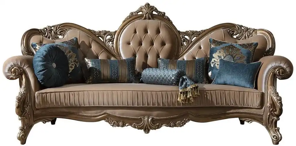 Markenprodukt Casa Padrino Luxus Barock Sofa Braun / Gold 260 x 90 x H. 125 cm - Prunkvolles Wohnzimmer Sofa mit dekorativen Kissen - Barock Möbel