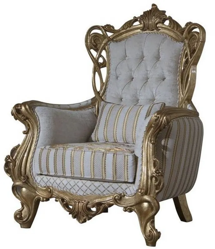 Casa Padrino Luxus Barock Sessel Weiß / Gold 100 x 80 x H. 124 cm - Wohnzimmer Sessel mit elegantem Muster und dekorativem Kissen - Barock Möbel - Edel & Prunkvoll Nur Für Kurze Zeit
