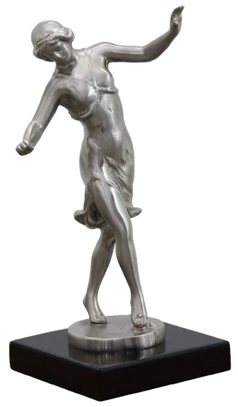Markenware Casa Padrino Luxus Bronzefigur tanzende Frau Silber / Schwarz 10 x 13 x H. 23 cm - Bronze Skulptur mit Holzsockel - Schreibtisch Deko - Wohnzimmer Deko - Luxus Kollektion