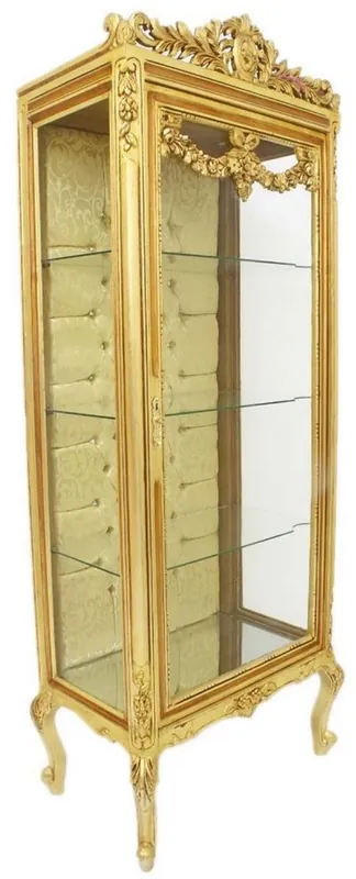 Casa Padrino Barock Vitrine Gold 70 x 40 x H. 180 cm - Prunkvoller Barock Vitrinenschrank mit Glastür und Glitzersteinen - Barock Möbel Neue Ware